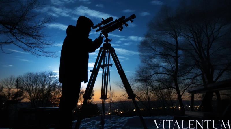 AI ART Man Observing the Night Sky with Telescope