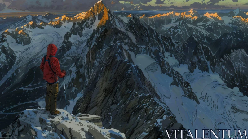 Mountain Climber Painting - Serene Snowy Landscape AI Image