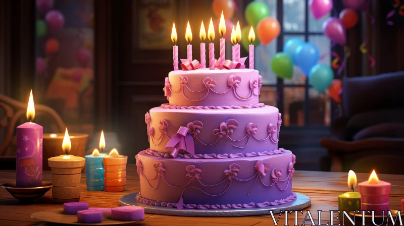 Pink and White Birthday Cake 3D Rendering AI Image