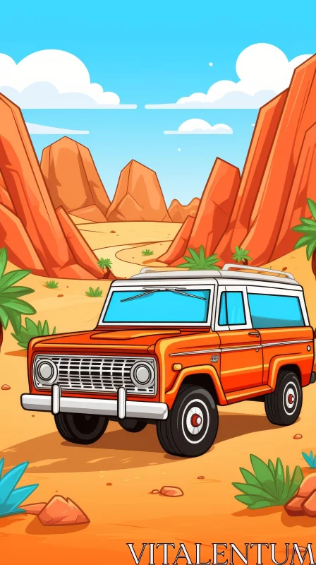AI ART Retro Cartoon Desert Car Illustration