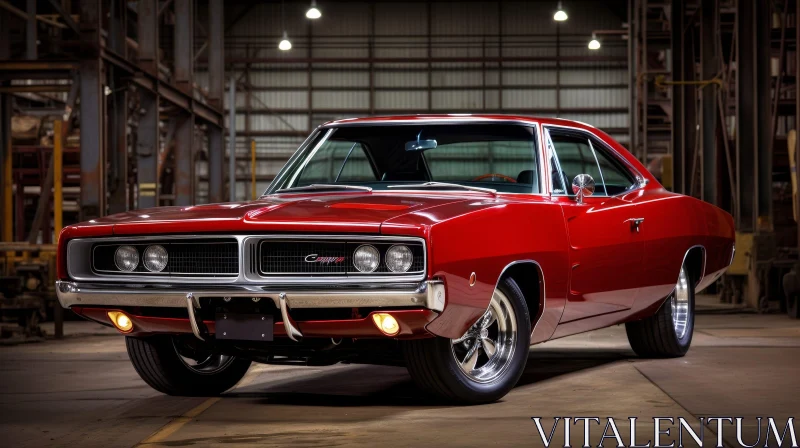 Red 1969 Dodge Charger R/T Muscle Car in Garage AI Image
