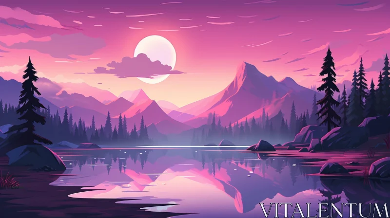 Tranquil Mountain Lake Sunset AI Image