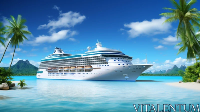 Tropical Cruise Ship in Serene Setting AI Image