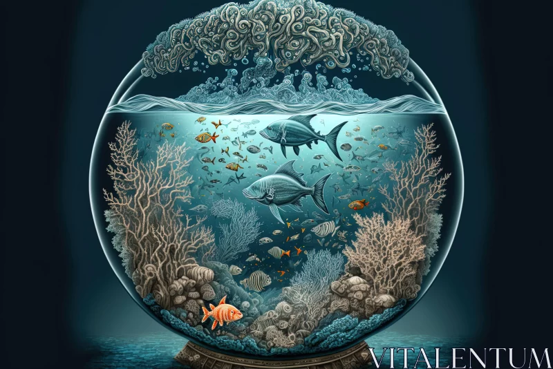 Tropical Underwater Fish Bowl Illustration | Highly Detailed Art AI Image