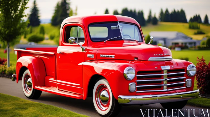 AI ART Vintage Red Pickup Truck - Bold Curves and Polished Craftsmanship