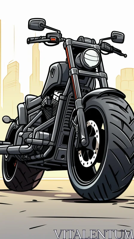 Custom Black Motorcycle in Cartoon Style AI Image