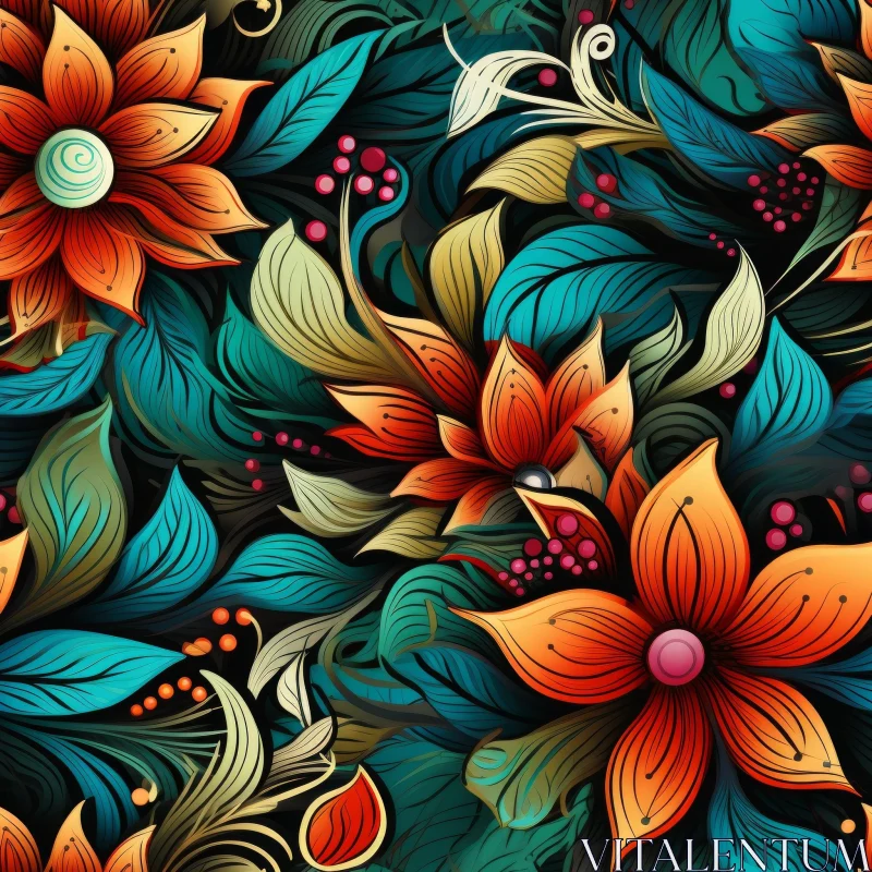 Dark Floral Pattern - Lush and Colorful Design AI Image
