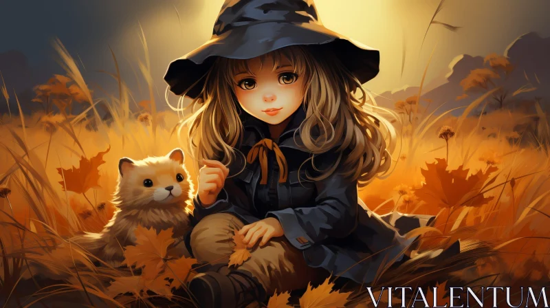 Enchanting Autumn Witch with Cat AI Image