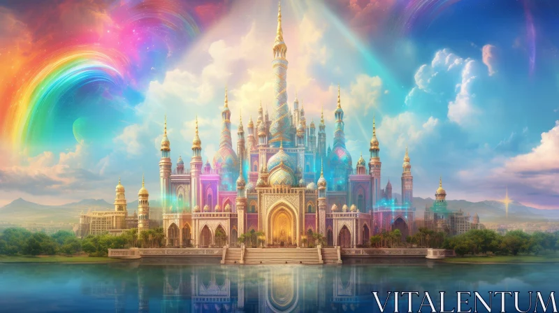 AI ART Enchanting Fantasy Castle with Towers and Rainbow