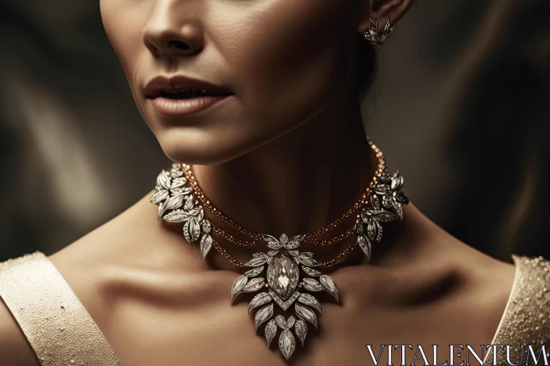 AI ART Exquisite Gold and Diamond Necklace with Earrings | Detailed and Layered Composition