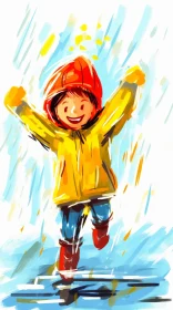 Joyful Child Jumping in Puddle - Sketchy Style