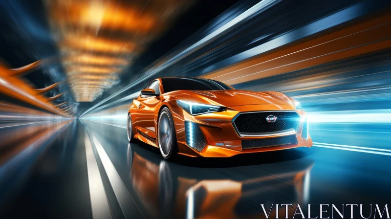 Orange Sports Car Digital Painting - Speed and Excitement AI Image