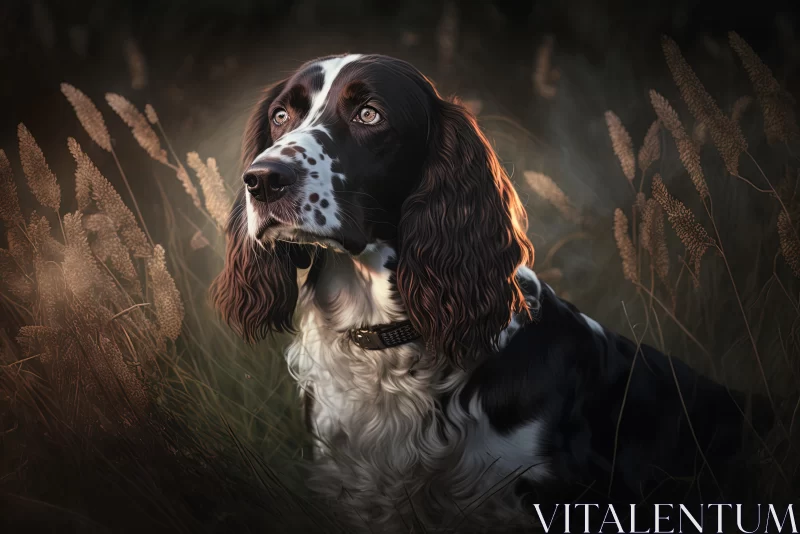 Realistic Portrait of a Dog in a Field with Soft Lighting AI Image
