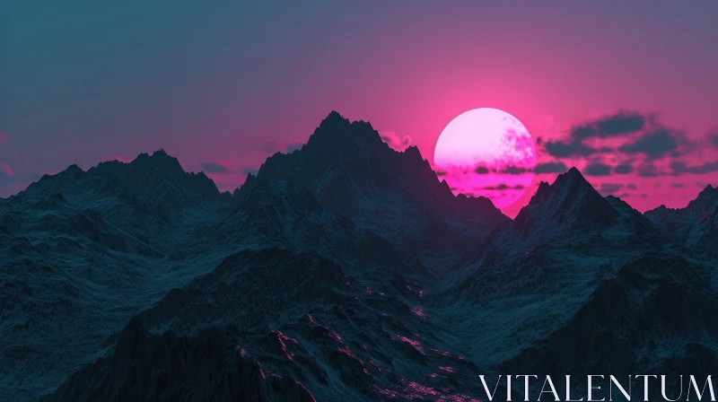 Tranquil Sunset Mountain Range Landscape AI Image
