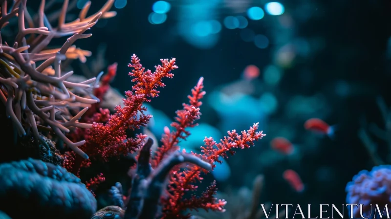 Vibrant Underwater Aquarium Scene with Red and White Corals AI Image