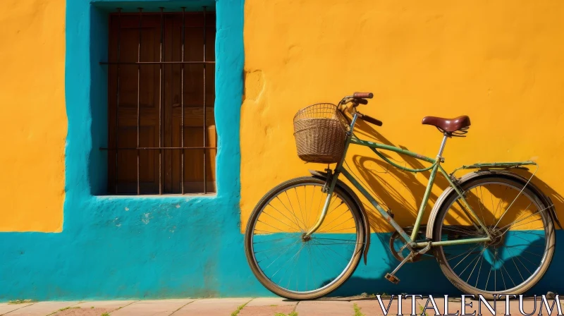 Vintage Bicycle Against Colorful Wall AI Image
