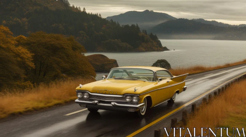 Yellow 1957 Plymouth Belvedere on Coastal Road AI Image