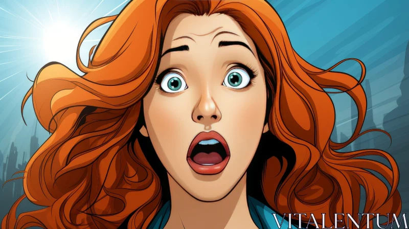 Young Woman Cartoon Drawing - Expression of Surprise AI Image