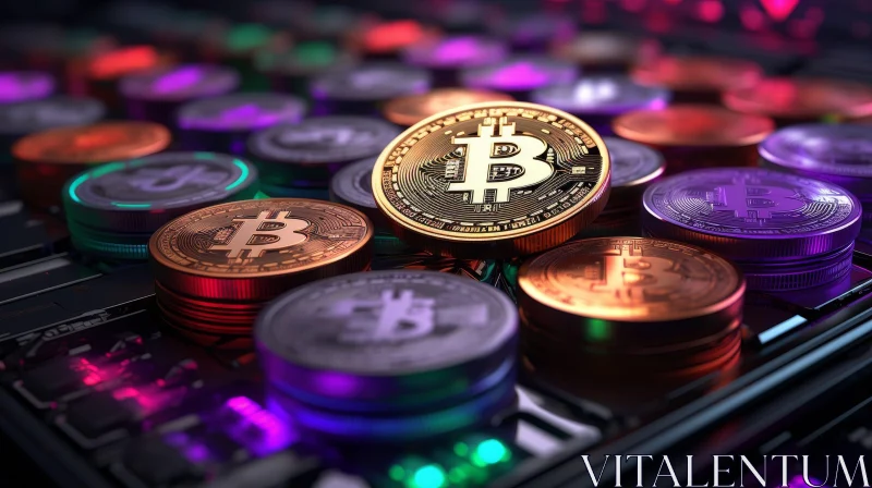AI ART Bitcoin Crypto Coins Stack Close-up