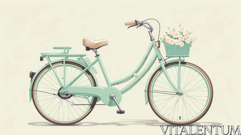 Charming Mint Green Bicycle with Flower Basket AI Image