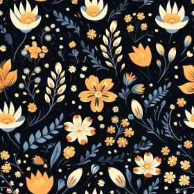 Dark Blue Floral Pattern - Seamless Design