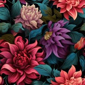 Dark Floral Seamless Pattern - Colorful Flowers Design