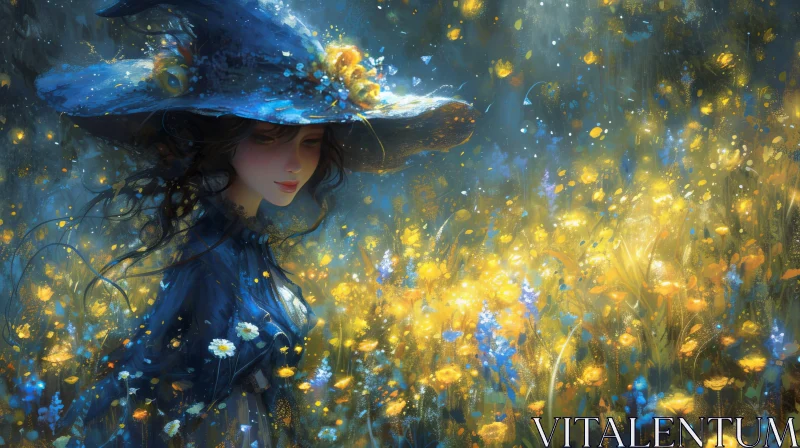 Enchanting Witch in Field Painting AI Image