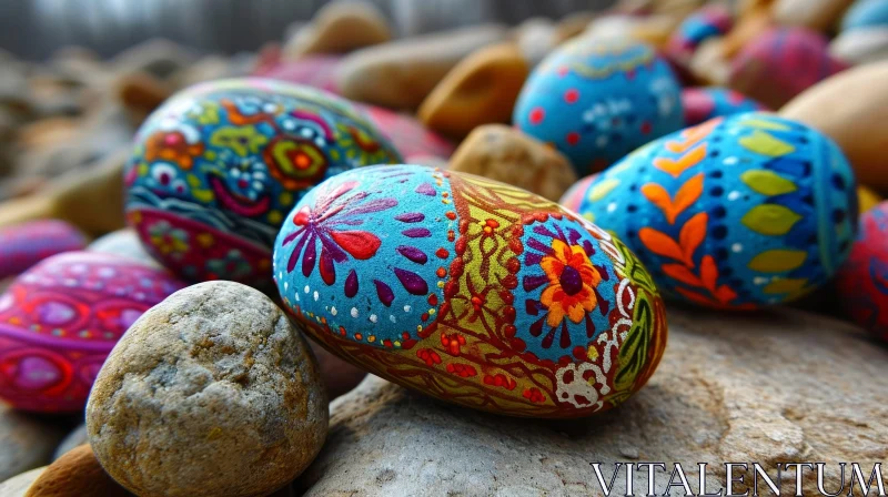 Intriguing and Artistic Close-Up of Painted Rocks AI Image