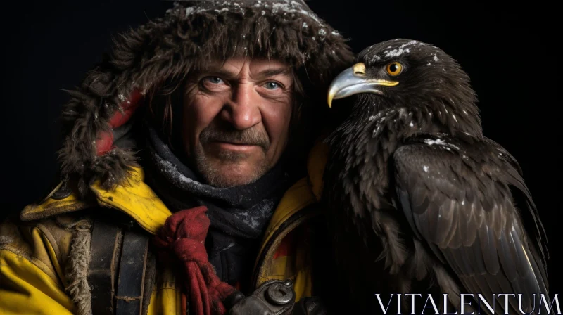 Man in Yellow Jacket with Eagle on Shoulder AI Image