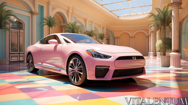 Pink Sports Car in Stylish Showroom AI Image