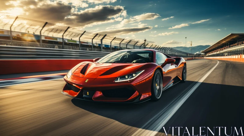 AI ART Red Ferrari F8 Tributo Racing Car Speeding on Track