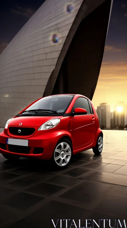 AI ART Red Smart Fortwo Car in City Setting