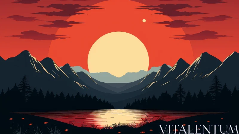 Serene Mountain Landscape at Sunset AI Image