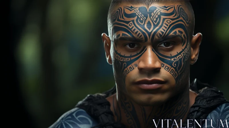 Serious Tribal Tattoo Portrait of Man AI Image