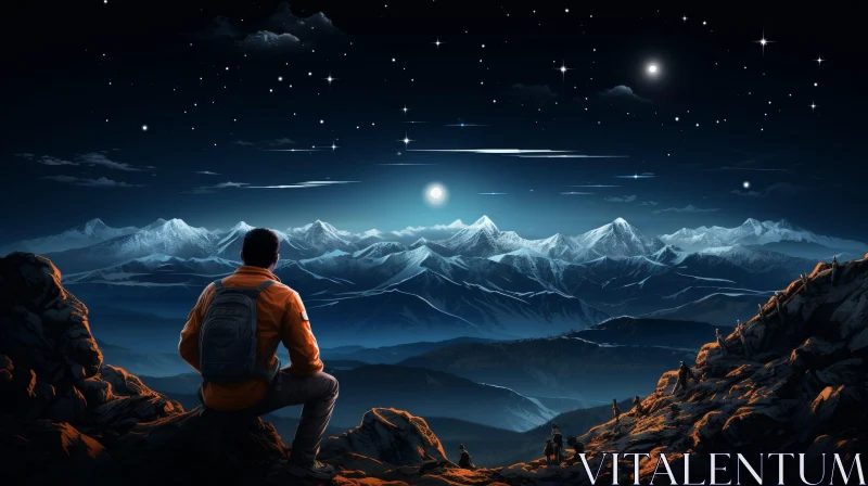 Starry Night Mountain Landscape AI Image