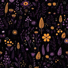Whimsical Floral Pattern on Dark Background