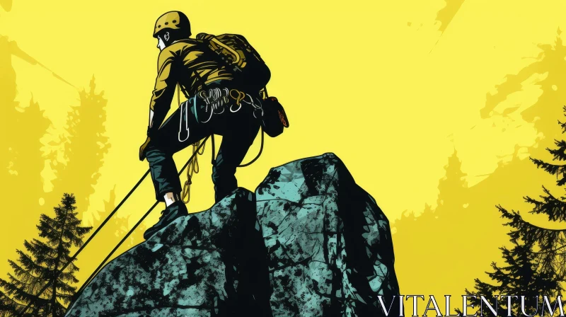Adventure Rock Climber in Comic Book Style AI Image