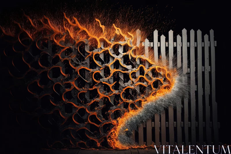 Captivating Flaming Fence against a Dark Background AI Image