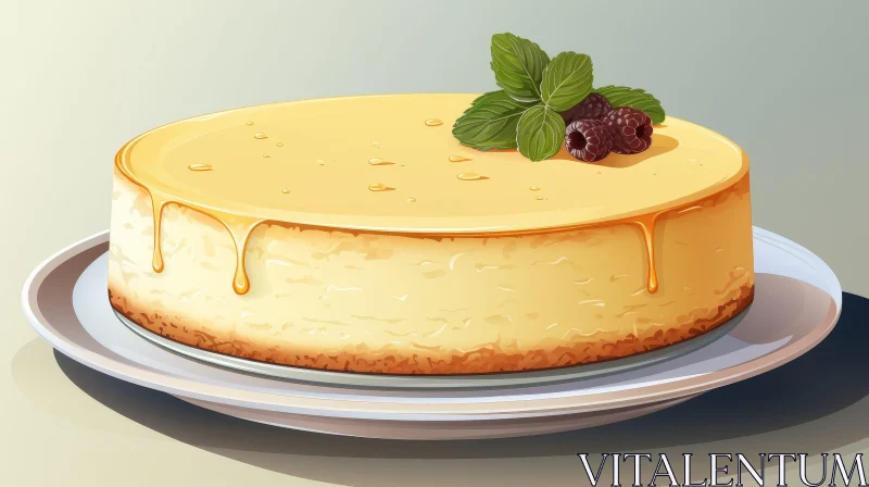 Delicious Cheesecake with Yellow Glaze and Blackberries AI Image