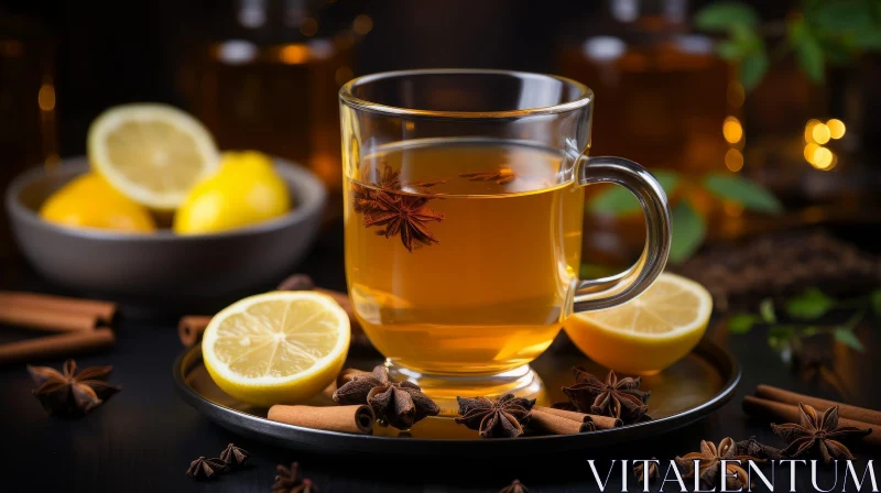 Delicious Glass Cup of Tea with Lemon and Anise Stars AI Image
