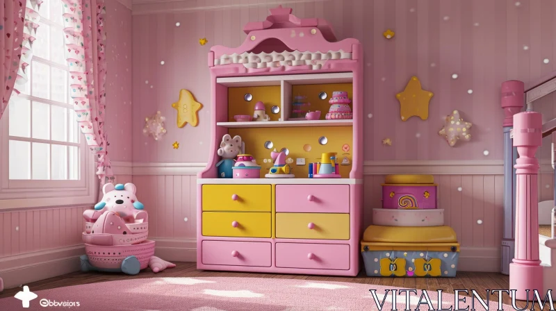 Enchanting Pink and White Nursery: 3D Rendering AI Image