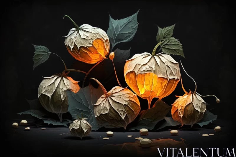 Enchanting Pumpkins on a Dark Background: A Surrealist Chinese Painting AI Image