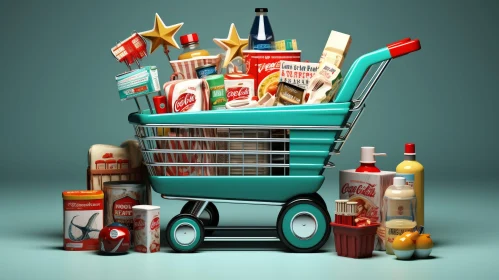 Groceries Shopping Cart 3D Illustration