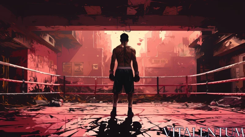 Intense Boxing Scene in Ruined City AI Image