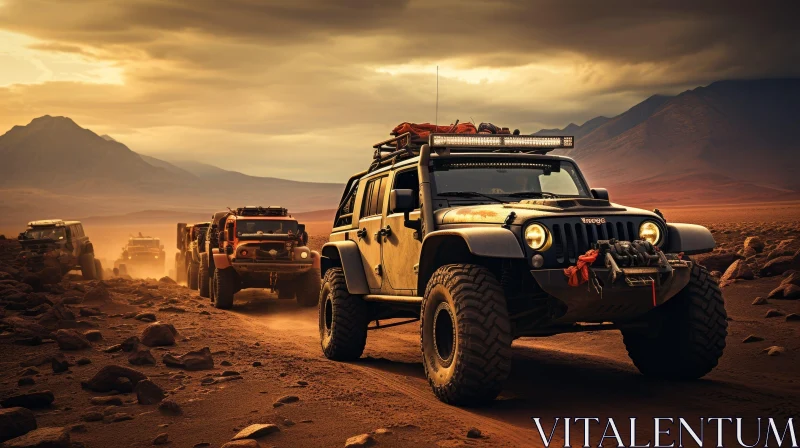 AI ART Off-Road Jeeps Adventure in Desert Sunset