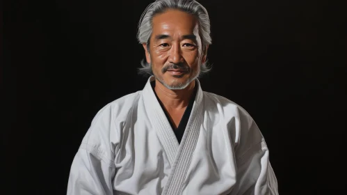 Serene Asian Man in Karate Attire