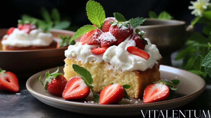 Sumptuous Cake with Whipped Cream and Strawberries AI Image