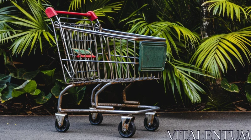 Abandoned Shopping Cart in Tropical Setting | Nature Photography AI Image