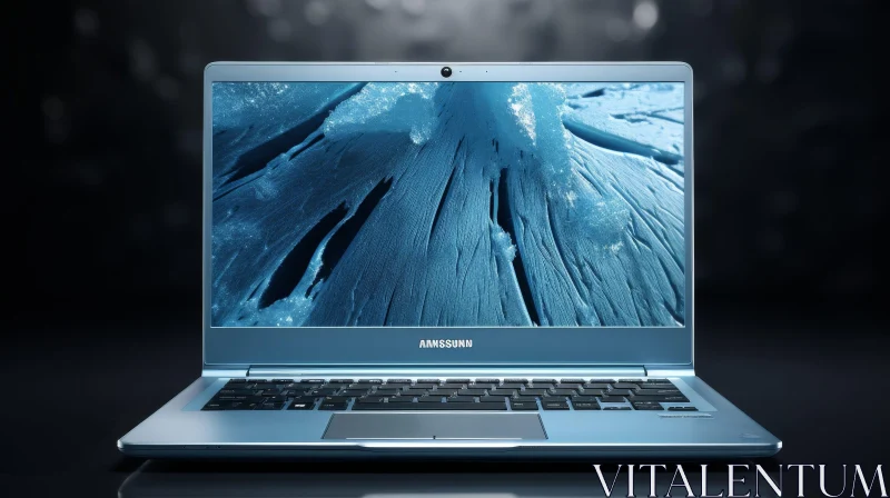 AI ART Blue Laptop with Glacier Close-up Display