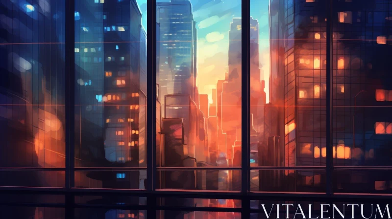 AI ART Cityscape Sunset Digital Painting - Urban Skyline Artwork